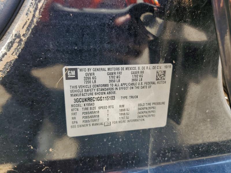 Aukcja sprzedaży 2016 Chevrolet Silverado, vin: 3GCUKREC1GG115103, numer aukcji: 61242416