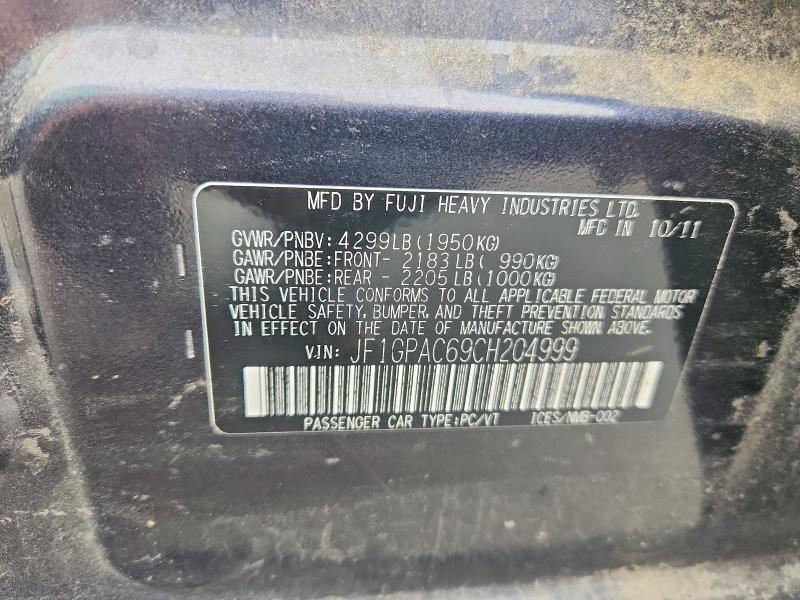 Aukcja sprzedaży 2012 Subaru Impreza, vin: JF1GPAC69CH204999, numer aukcji: 62820596
