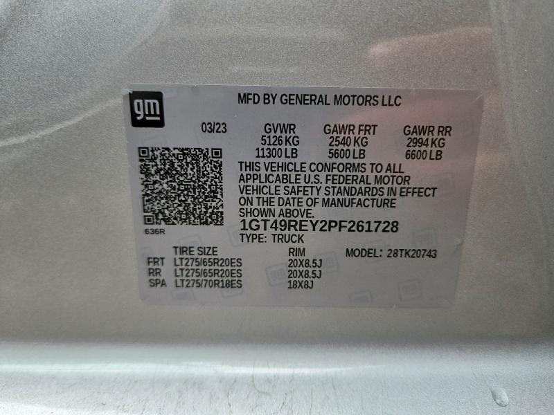 Aukcja sprzedaży 2023 Gmc Sierra, vin: 1GT49REY2PF261728, numer aukcji: 60122596