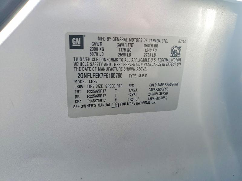 Aukcja sprzedaży 2015 Chevrolet Equinox, vin: 2GNFLFEK7F6105785, numer aukcji: 60892136