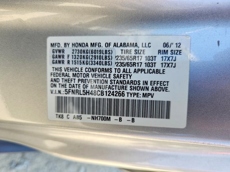Aukcja sprzedaży 2012 Honda Odyssey, vin: 5FNRL5H48CB124266, numer aukcji: 59861116