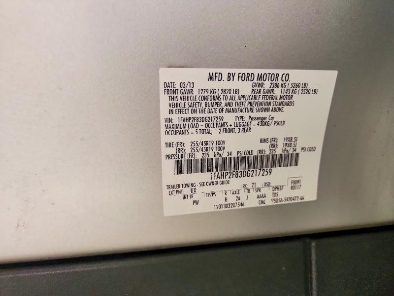 60862876 :رقم المزاد ، 1FAHP2F83DG217259 vin ، 2013 Ford Taurus مزاد بيع