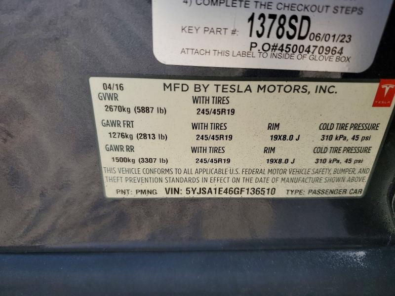 Aukcja sprzedaży 2016 Tesla Model S, vin: 5YJSA1E46GF136510, numer aukcji: 61008906