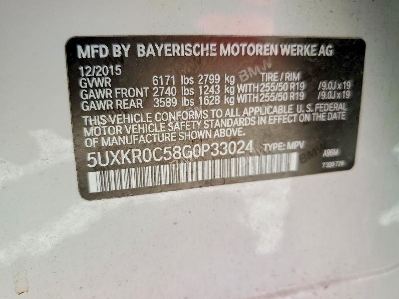62534056 :رقم المزاد ، 5UXKR0C58G0P33024 vin ، 2016 Bmw X5 مزاد بيع