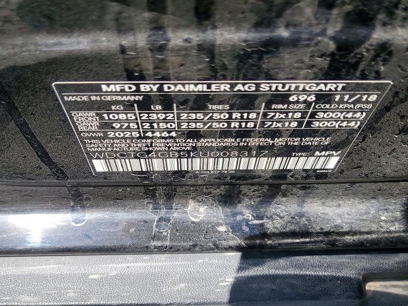 2019 Mercedes-benz Gla მანქანა იყიდება აუქციონზე, vin: WDCTG4GB5KU008317, აუქციონის ნომერი: 59881916
