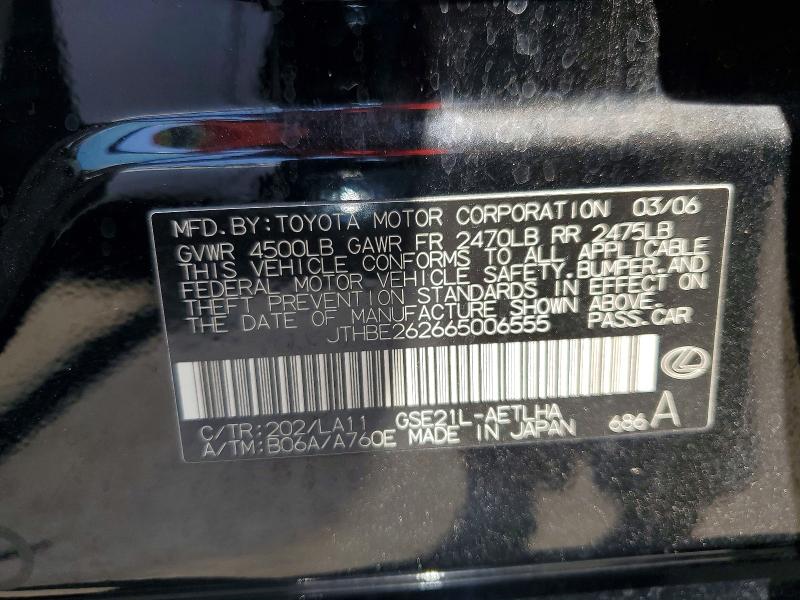 Продаж на аукціоні авто 2006 Lexus Is, vin: JTHBE262665006555, номер лоту: 63527236