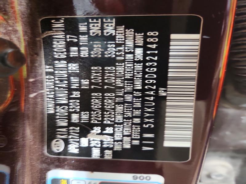 85448475 :رقم المزاد ، 5XYKU4A29DG321488 vin ، 2013 Kia Sorento مزاد بيع