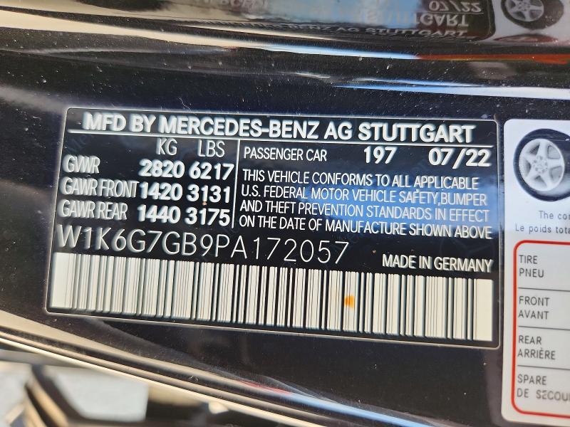 60184296 :رقم المزاد ، W1K6G7GB9PA172057 vin ، 2023 Mercedes-benz S مزاد بيع