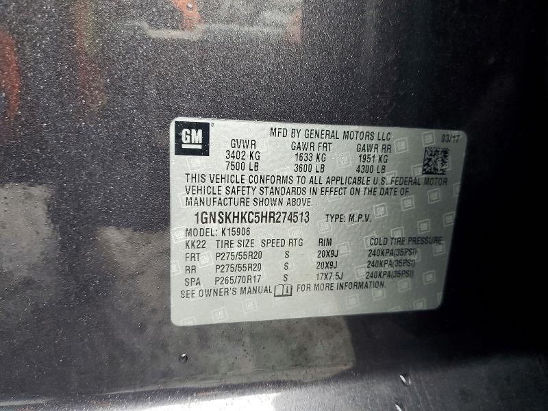 59669646 :رقم المزاد ، 1GNSKHKC5HR274513 vin ، 2017 Chevrolet Suburban مزاد بيع