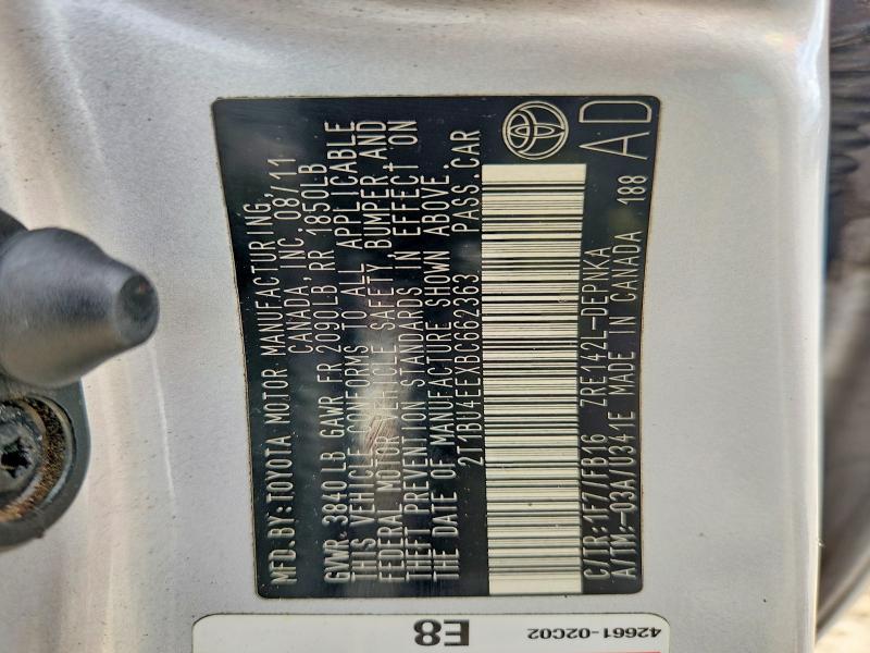 61041216 :رقم المزاد ، 2T1BU4EEXBC662363 vin ، 2011 Toyota Corolla مزاد بيع