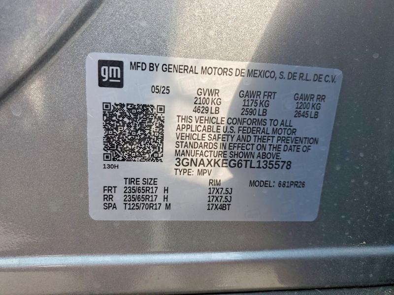 2026 Chevrolet Equinox მანქანა იყიდება აუქციონზე, vin: 3GNAXKEG6TL135578, აუქციონის ნომერი: 59914136