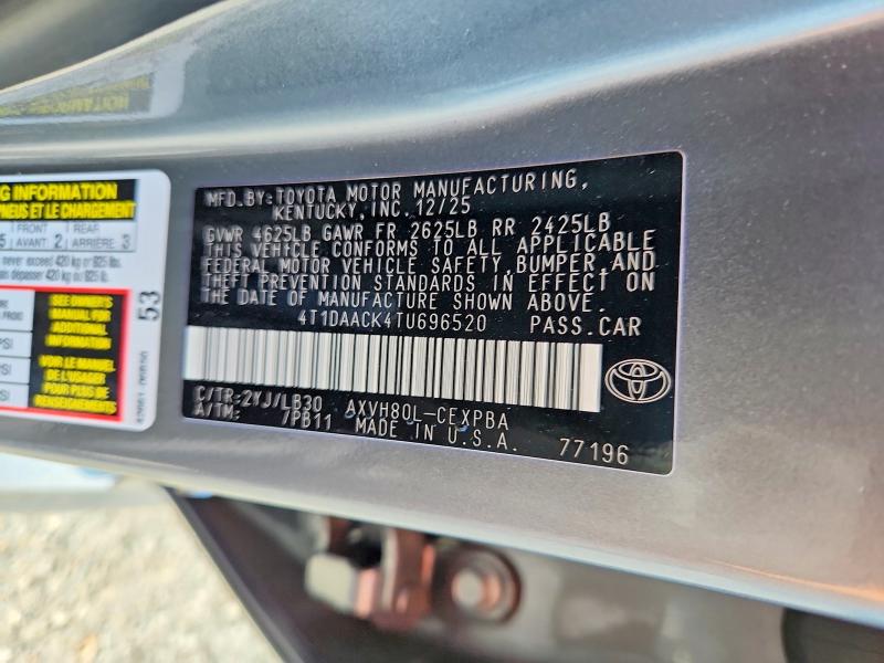 Продажа на аукционе авто 2026 Toyota Camry, vin: 4T1DAACK4TU696520, номер лота: 60226736