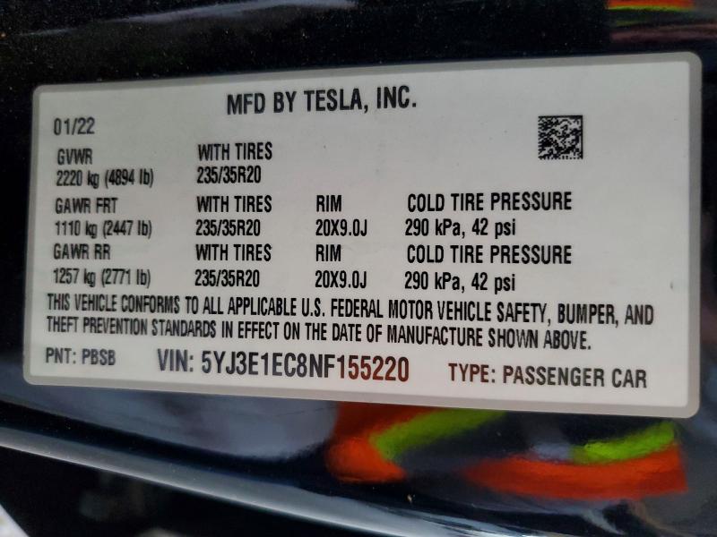 Aukcja sprzedaży 2022 Tesla Model 3, vin: 5YJ3E1EC8NF155220, numer aukcji: 63410956