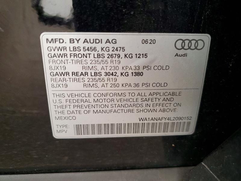 2020 Audi Q5 მანქანა იყიდება აუქციონზე, vin: WA1ANAFY4L2090152, აუქციონის ნომერი: 60997756