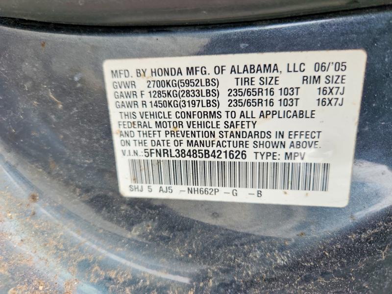 62115136 :رقم المزاد ، 5FNRL38485B421626 vin ، 2005 Honda Odyssey مزاد بيع