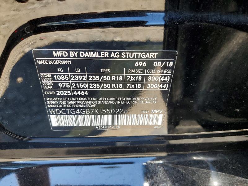 2019 Mercedes-benz Gla მანქანა იყიდება აუქციონზე, vin: WDCTG4GB7KJ550228, აუქციონის ნომერი: 61697446