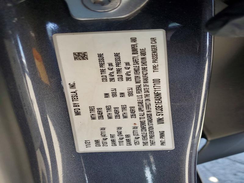 Aukcja sprzedaży 2022 Tesla Model 3, vin: 5YJ3E1EA8NF117100, numer aukcji: 59405556