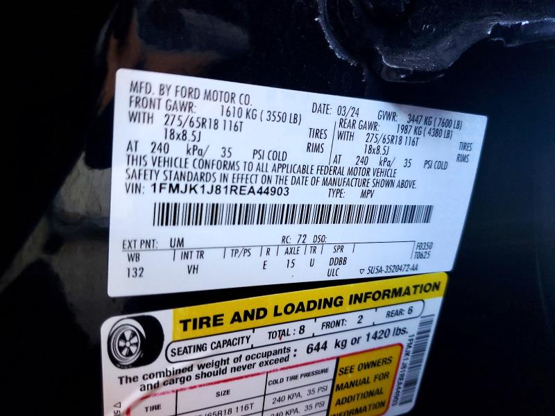 2024 Ford Expedition მანქანა იყიდება აუქციონზე, vin: 1FMJK1J81REA44903, აუქციონის ნომერი: 60698076