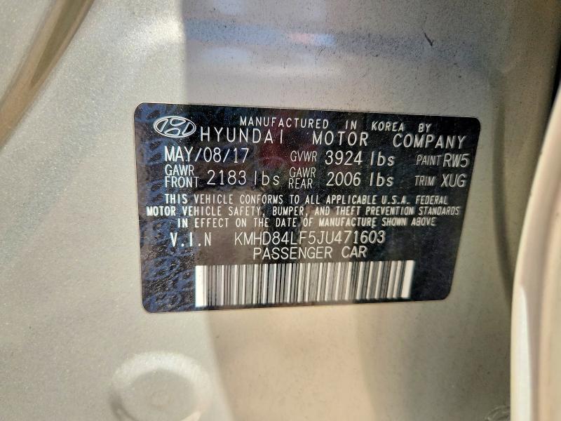 2018 Hyundai Elantra მანქანა იყიდება აუქციონზე, vin: KMHD84LF5JU471603, აუქციონის ნომერი: 63312086