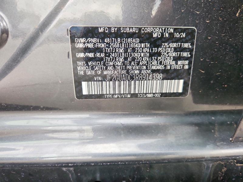 Aukcja sprzedaży 2024 Subaru Crosstrek, vin: JF2GUADC3R8914398, numer aukcji: 62790736