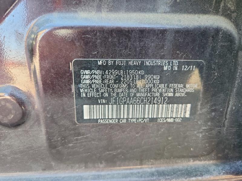 Продажа на аукционе авто 2012 Subaru Impreza, vin: JF1GPAA66CH214912, номер лота: 62003466