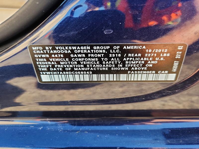 Aukcja sprzedaży 2013 Volkswagen Passat, vin: 1VWCH7A38DC058043, numer aukcji: 63286026