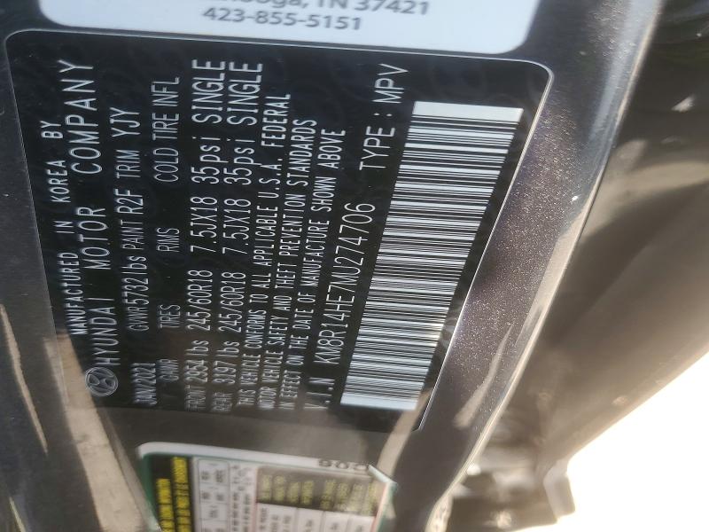 63346126 :رقم المزاد ، KM8R14HE7MU274706 vin ، 2021 Hyundai Palisade مزاد بيع