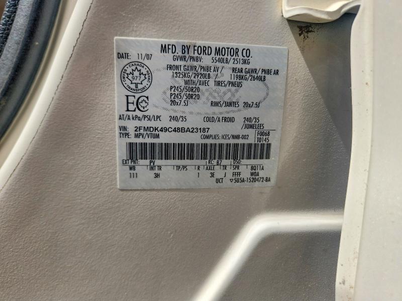 Продажа на аукционе авто 2008 Ford Edge, vin: 2FMDK49C48BA23187, номер лота: 60525576