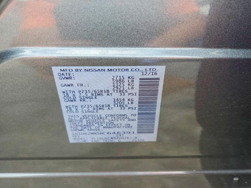 60049856 :رقم المزاد ، 5N1DR2MN5HC646391 vin ، 2017 Nissan Pathfinder مزاد بيع