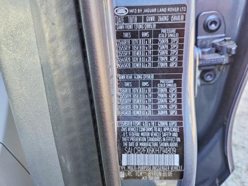 Aukcja sprzedaży 2019 Land Rover Discovery Sport, vin: SALCR2FX6KH794809, numer aukcji: 62461406
