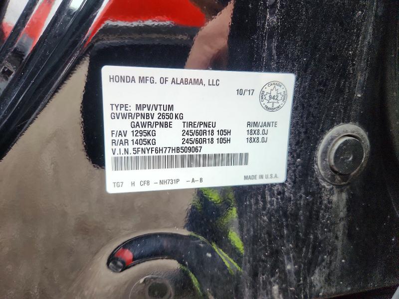 Продаж на аукціоні авто 2017 Honda Pilot, vin: 5FNYF6H77HB509067, номер лоту: 62118456