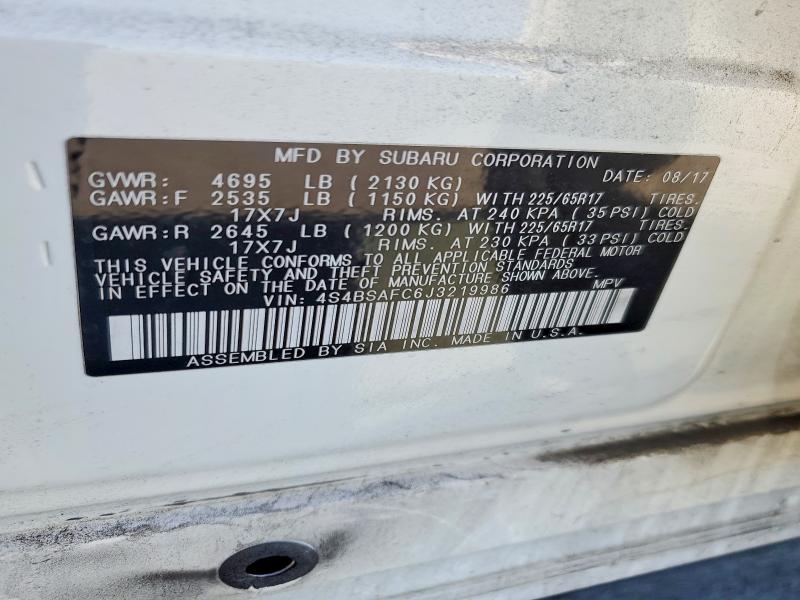 60643586 :رقم المزاد ، 4S4BSAFC6J3219986 vin ، 2018 Subaru Outback مزاد بيع