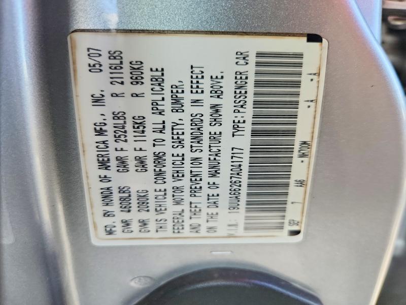 62451566 :رقم المزاد ، 19UUA66267A041717 vin ، 2007 Acura Tl مزاد بيع