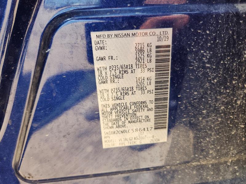 62819296 :رقم المزاد ، 5N1DR2CN0LC586417 vin ، 2020 Nissan Pathfinder مزاد بيع