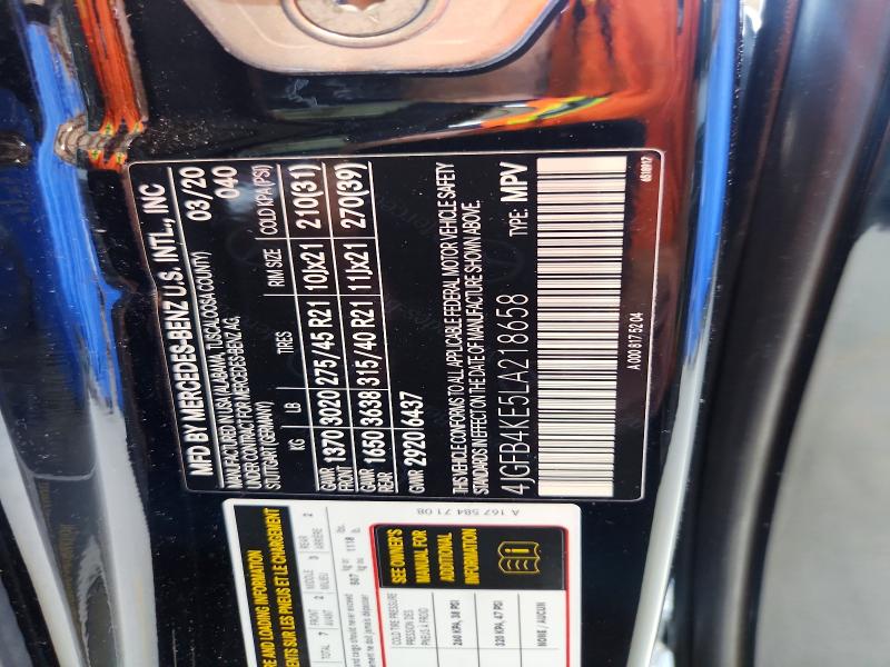 60996206 :رقم المزاد ، 4JGFB4KE5LA218658 vin ، 2020 Mercedes-benz Gle مزاد بيع