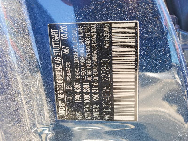 63325196 :رقم المزاد ، W1K3G4EB6LJ227840 vin ، 2020 Mercedes-benz A مزاد بيع