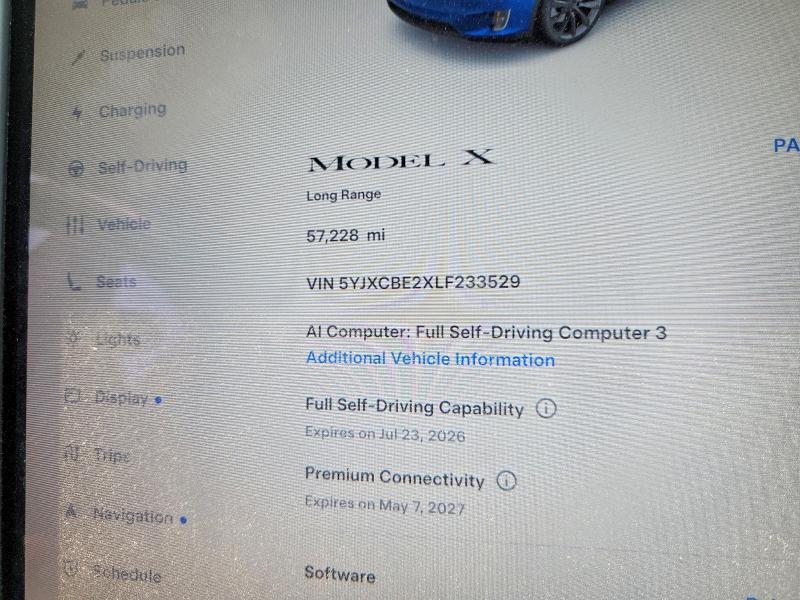 Продажа на аукционе авто 2020 Tesla Model X, vin: 5YJXCBE2XLF233529, номер лота: 59822636