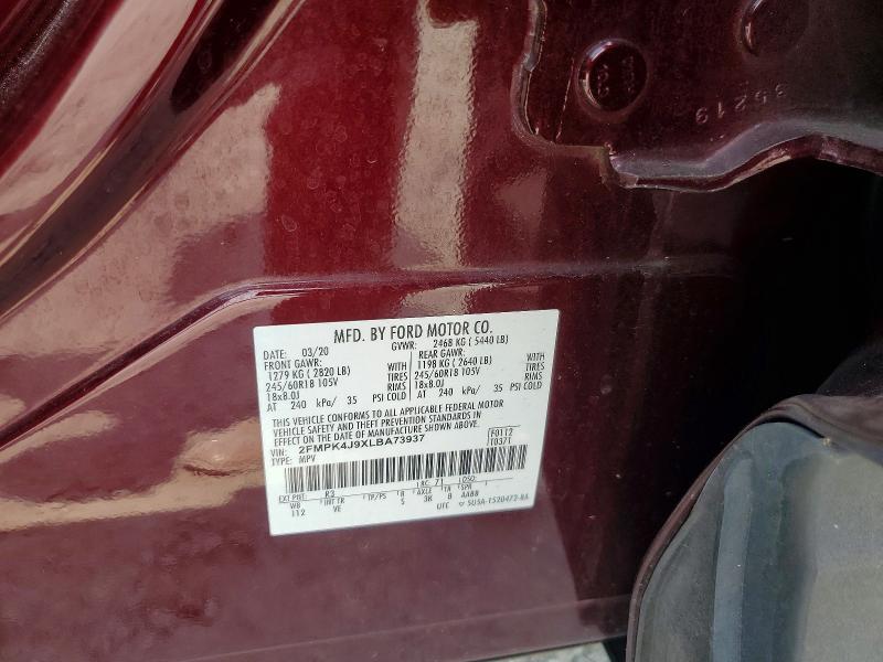 2020 Ford Edge მანქანა იყიდება აუქციონზე, vin: 2FMPK4J9XLBA73937, აუქციონის ნომერი: 62621706