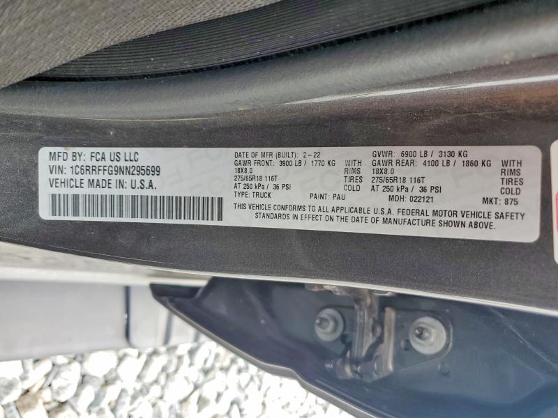 Продаж на аукціоні авто 2022 Ram 1500, vin: 1C6RRFFG9NN295699, номер лоту: 61394106