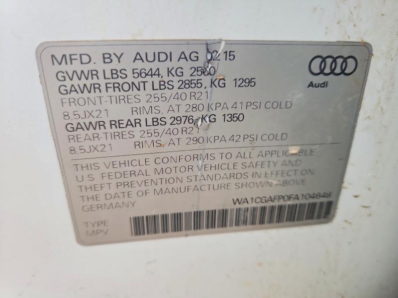 Продаж на аукціоні авто 2015 Audi Sq5, vin: WA1CGAFP0FA104648, номер лоту: 61206956