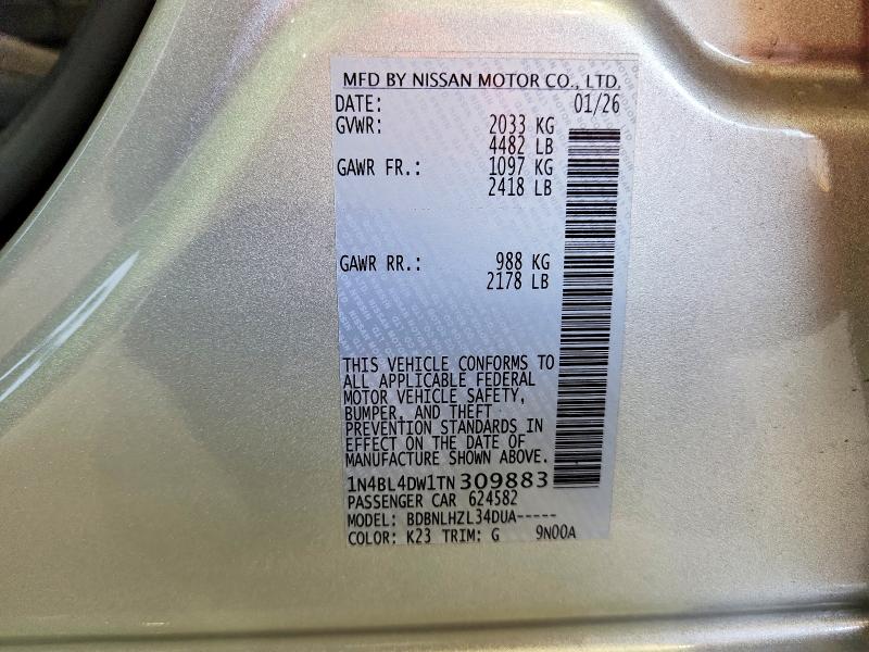 Продажа на аукционе авто 2026 Nissan Altima, vin: 1N4BL4DW1TN309883, номер лота: 61138596