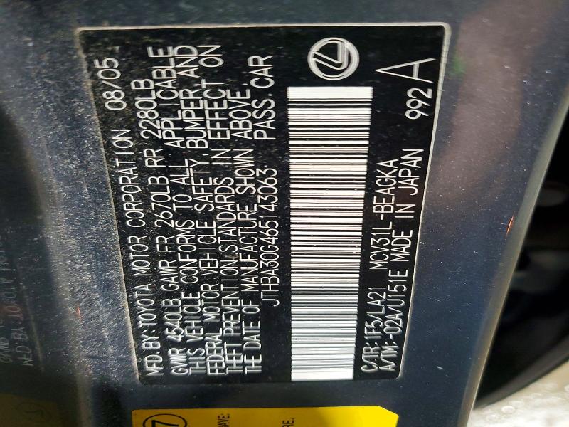 Aukcja sprzedaży 2006 Lexus Es, vin: JTHBA30G465143063, numer aukcji: 59381466