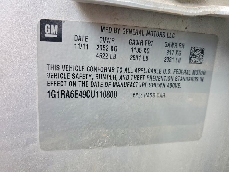 Aukcja sprzedaży 2012 Chevrolet Volt, vin: 1G1RA6E49CU110800, numer aukcji: 62615846