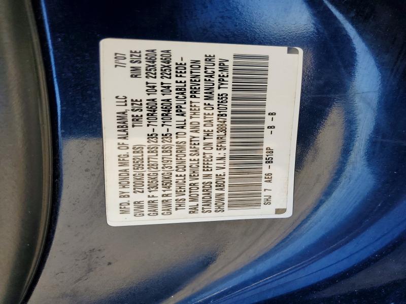 Продаж на аукціоні авто 2007 Honda Odyssey, vin: 5FNRL38847B107655, номер лоту: 61443276