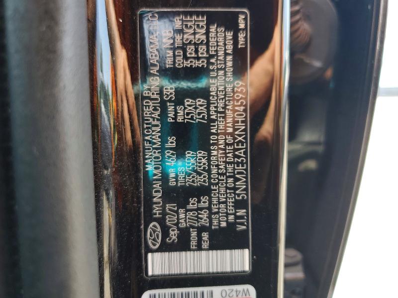 2022 Hyundai Tucson მანქანა იყიდება აუქციონზე, vin: 5NMJE3AEXNH045939, აუქციონის ნომერი: 56968286