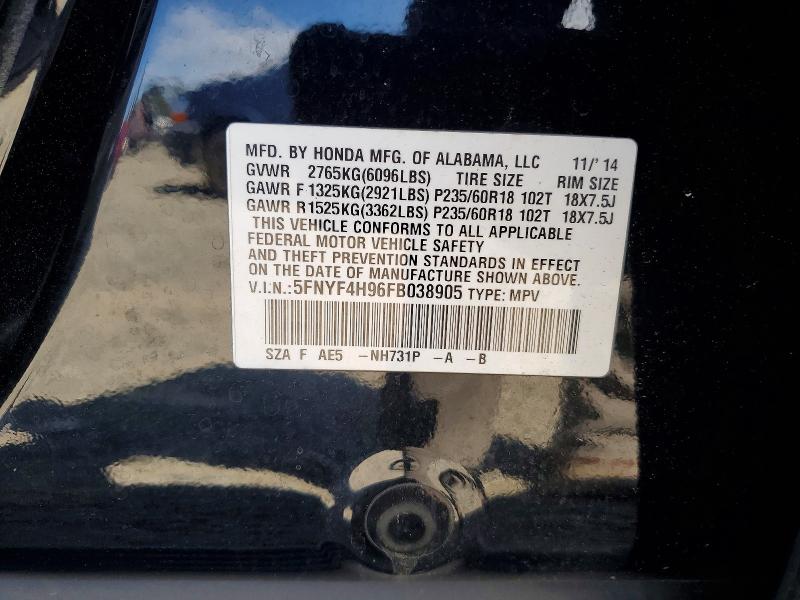 Aukcja sprzedaży 2015 Honda Pilot, vin: 5FNYF4H96FB038905, numer aukcji: 62459106