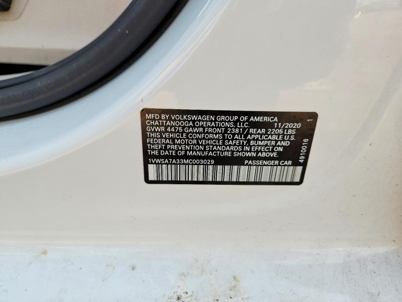 Продажа на аукционе авто 2021 Volkswagen Passat, vin: 1VWSA7A33MC003029, номер лота: 61132196