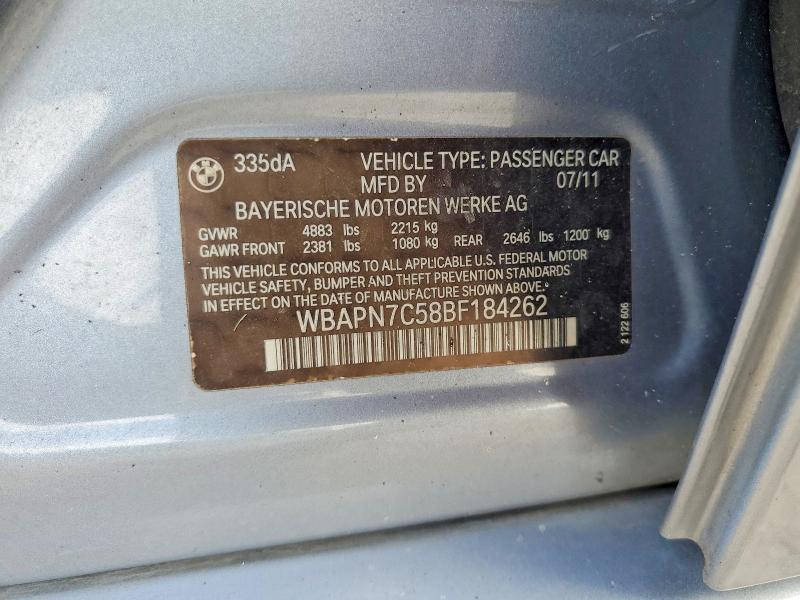 2011 Bmw 335 მანქანა იყიდება აუქციონზე, vin: WBAPN7C58BF184262, აუქციონის ნომერი: 62759726