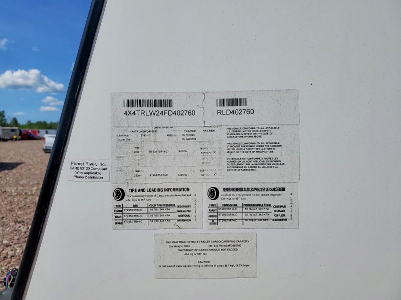 Продаж на аукціоні авто 2015 Rockwood Travel Trailer, vin: 4X4TRLW24FD402760, номер лоту: 59229276