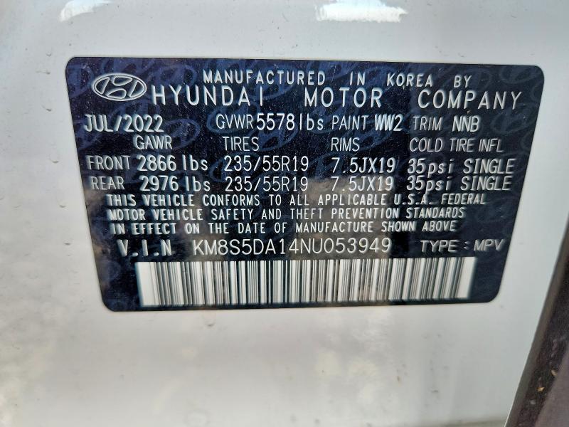 Продаж на аукціоні авто 2022 Hyundai Santa Fe, vin: KM8S5DA14NU053949, номер лоту: 61217076